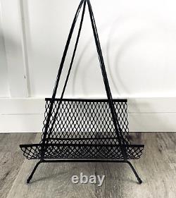 Mid Century Modern Hoop Magazine Rack Log Fireplace Wood log Holder Black Vtg