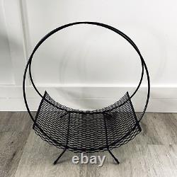 Mid Century Modern Hoop Magazine Rack Log Fireplace Wood log Holder Black Vtg