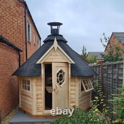 OSC 4.5m BBQ Grill Log Cabin Garden Office Summer House Wooden Storage Shed