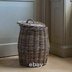 Rattan Lidded Laundry Basket, Kubu Wooden Blanket Log Washing Large Storage Bin