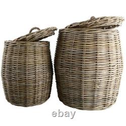 Rattan Lidded Laundry Basket, Kubu Wooden Blanket Log Washing Large Storage Bin