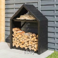 Rowlinson Black Apex Wooden Log Store Kindling Shelf Garden Storage NEW