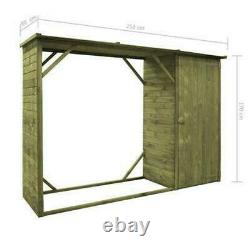 Shed Storage Wooden Garden Tools and Fire Log Store Wide Solid Pine Outdoor 2in1