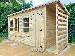 Shed with log store summerhouse workshop log cabin combi georgian wooden pent