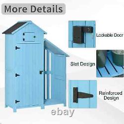 Tall Wooden Garden Shed Cabinet Patio Tool Equipment Storage Shelf Log Rack Blue