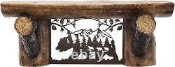 Top Brass Rustic Wooden Sawn Log Look Wall Shelf with Metal Bear Wilderness