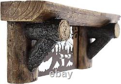 Top Brass Rustic Wooden Sawn Log Look Wall Shelf with Metal Bear Wilderness