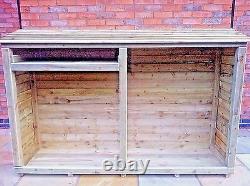 Very Large wooden Double bay log store, Assembled, tanalised heavy duty