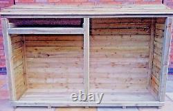Very Large wooden Double bay log store, Assembled, tanalised heavy duty