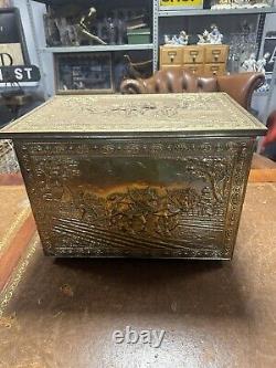 Vintage Brass Embossed Wooden Coal/log Storage Box 47x33x32cm