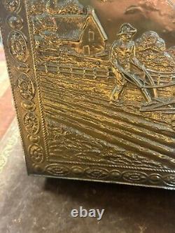 Vintage Brass Embossed Wooden Coal/log Storage Box 47x33x32cm