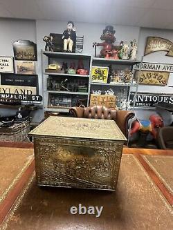 Vintage Brass Embossed Wooden Coal/log Storage Box 47x33x32cm