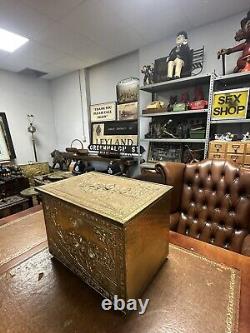 Vintage Brass Embossed Wooden Coal/log Storage Box 47x33x32cm