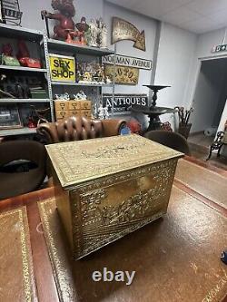 Vintage Brass Embossed Wooden Coal/log Storage Box 47x33x32cm