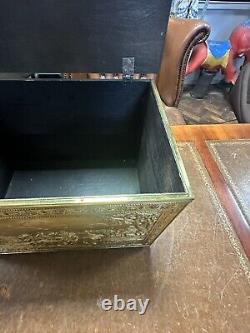 Vintage Brass Embossed Wooden Coal/log Storage Box 47x33x32cm