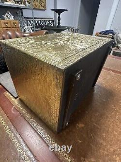 Vintage Brass Embossed Wooden Coal/log Storage Box 47x33x32cm