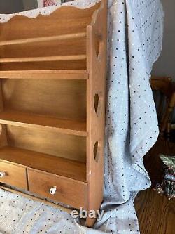 Vintage LARGE Wooden Hanging Display Wall Shelf With Cut Out Hearts On Sides