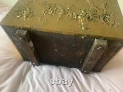 Vintage wooden coal/log/kindling storage box (metal plated) with metal intray