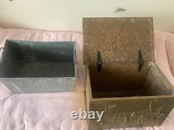 Vintage wooden coal/log/kindling storage box (metal plated) with metal intray