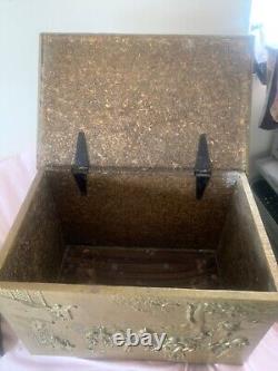 Vintage wooden coal/log/kindling storage box (metal plated) with metal intray