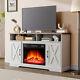 White Wooden Tv Stand Fireplace Electric Led Flame Media Console Storage Cabinet