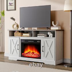 WHITE Wooden TV Stand Fireplace Electric LED Flame Media Console Storage Cabinet