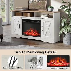 WHITE Wooden TV Stand Fireplace Electric LED Flame Media Console Storage Cabinet