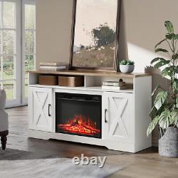 WHITE Wooden TV Stand Fireplace Electric LED Flame Media Console Storage Cabinet