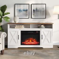 WHITE Wooden TV Stand Fireplace Electric LED Flame Media Console Storage Cabinet