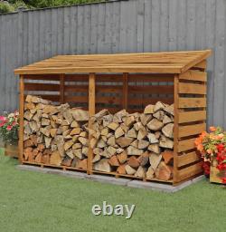 WOODEN LOGSTORE PRESSURE TREATED 6x3 DOUBLE GARDEN LOG STORE WOOD STORAGE 6FT
