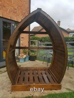 Wooden Arch Log Store/Feature Garden Seat Area