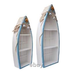 Wooden Boat Shelf Set of 2, Beach Theme Standing Display Boat with 3 Shelves