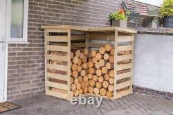 Wooden Corner Log Store 1.3 x 1.3m Pent Roof Pressure Treated Outdoor Wood Store