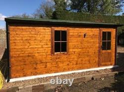 Wooden Double Garage Log Cabin Workshop 2 Cars Storage Shed Deore 19.5 x 18