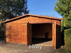 Wooden Double Garage Log Cabin Workshop 2 Cars Storage Shed Deore 19.5 x 18