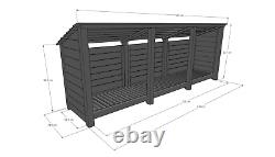 Wooden Firewood Log Storage Empingham 4ft Tall x 11ft Wide Reversed Roof Store