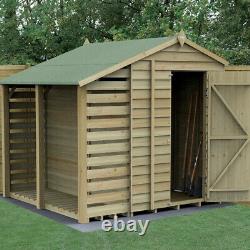 Wooden Garden Shed 7×5 4Life Overlap Apex With Lean-To / Log Store No Window