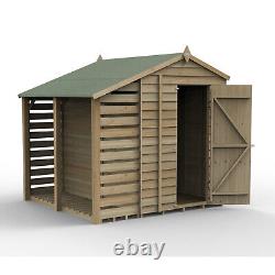 Wooden Garden Shed 7×5 4Life Overlap Apex With Lean-To / Log Store No Window