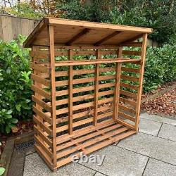 Wooden Log Store Large 5ft x 2ft Outdoor Firewood Storage Box Slatted Side Panel