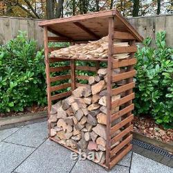 Wooden Log Store Medium 3 x 2ft Outdoor Firewood Storage Box Slatted Side Panel
