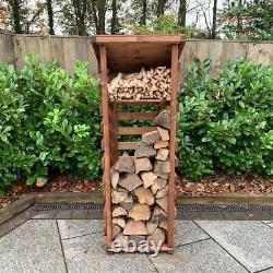 Wooden Log Store Small 2ft x 2ft Outdoor Firewood Storage Box Slatted Side Panel