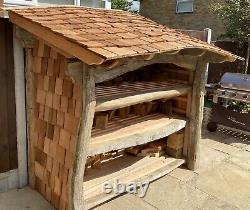 Wooden log Store, Reclaimed timber framed Log stores, With Cedar shingle roof