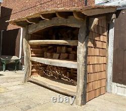 Wooden log Store, Reclaimed timber framed Log stores, With Cedar shingle roof
