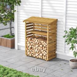 Abri à bûches en bois pour le stockage de bois de chauffage à l'extérieur, étagère de rangement de jardin pour les bûches, étagère à lattes.