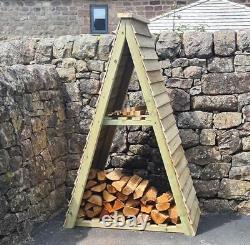 Abri à bûches triangulaire en bois pour jardin