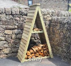 Abri à bûches triangulaire en bois pour jardin