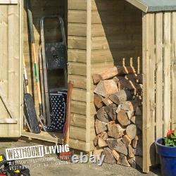 Abri de jardin en bois 4x3 avec appentis pour bûches et espace de rangement pour outils d'extérieur