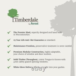 Abri de jardin et bûcher en bois Forest Timberdale 10x8 avec pignon, 2 fenêtres et double porte - Livraison gratuite