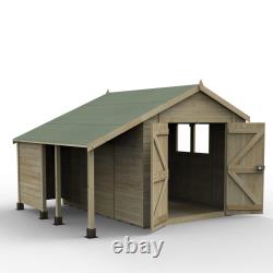 Abri de jardin et bûcher en bois Forest Timberdale 10x8 avec toit en pente, 2 fenêtres et double porte - Livraison gratuite