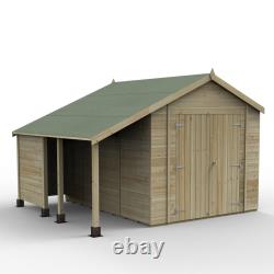 Abri de jardin et bûcher en bois Forest Timberdale 10x8 avec toit en pente, 2 fenêtres et double porte - Livraison gratuite